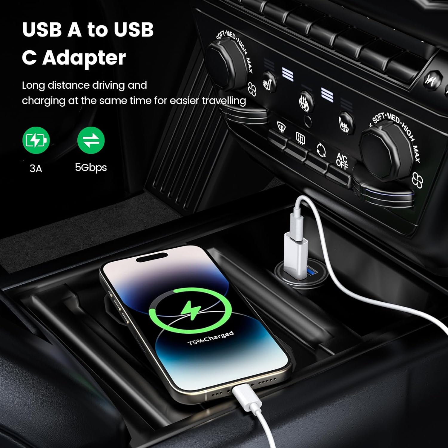 MOSWAG USB C Female to USB Male Adapter USB C to USB Adapter, Type C Charger Cable Power Converter Compatible with Iphone 15 Apple Watch Airpods Carplay image number 2