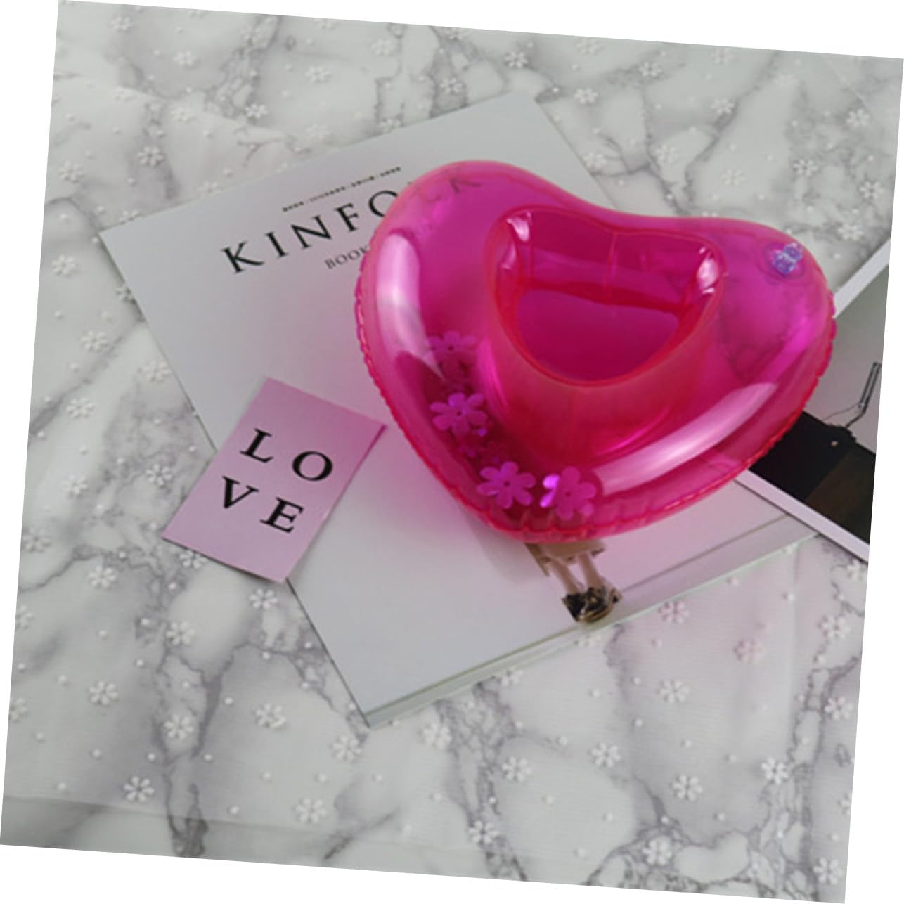 KICHOUSE 4Pcs Rosy Heart Shape Drink Cup Holder Inflatable for Summer Beach Toys image number 1