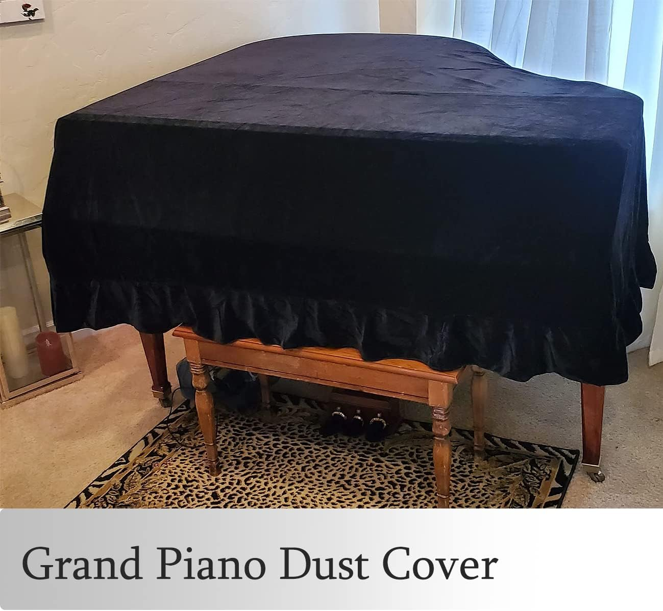 J&C Grand Piano Cover 220G Thicker Pleuche Cloth Solf Velvet Cover 5Ft 5.5Ft 5&rsquo;8Ft 6Ft 6.8Ft 7.5Ft 8 Ft Dust-Proof Anti-Static Universal Covers Black (190-200Cm) image number 3