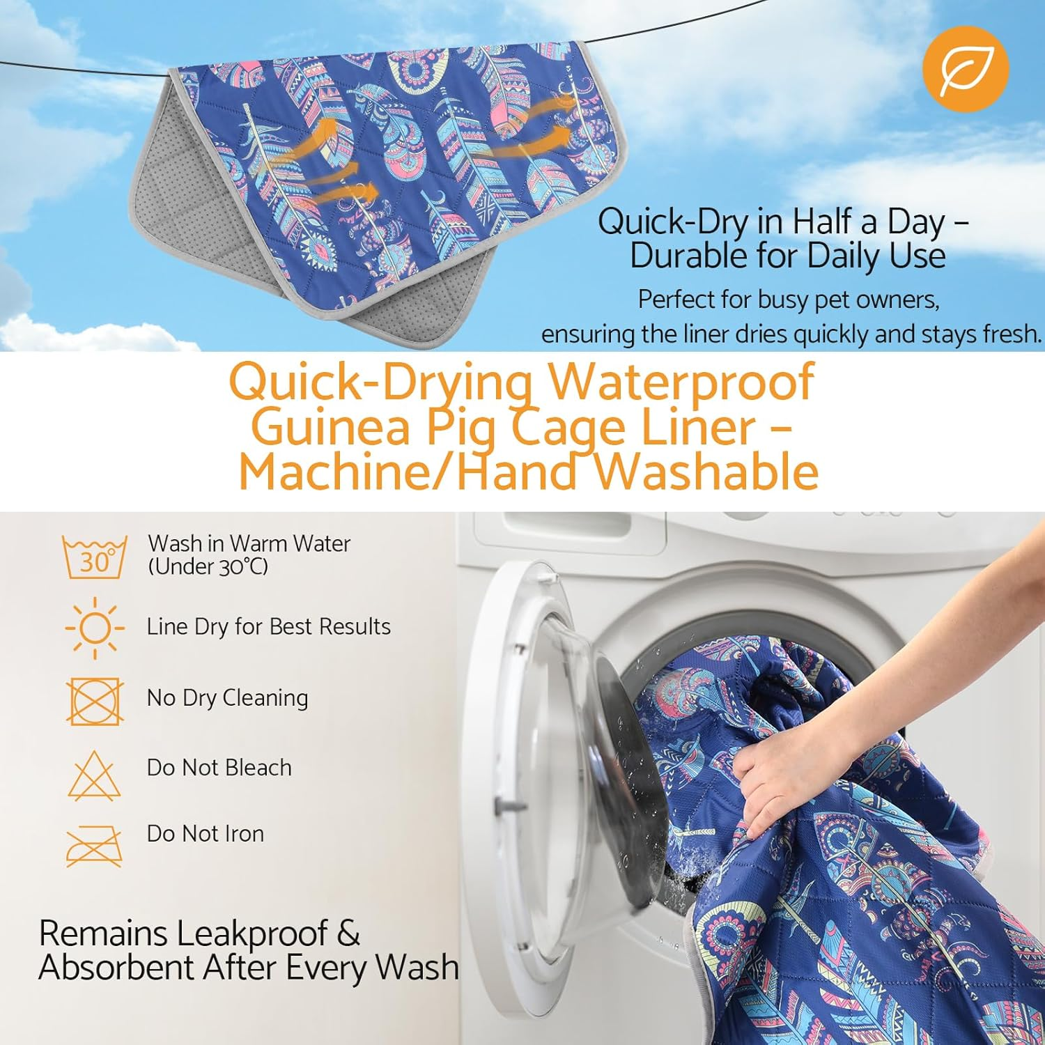 Maxetodo Washable and Reusable Urine Pads - Guinea Pig Cage Liners with Quick - Absorbing, Non - Slip & Breathable Design, Ideal for Small Animals Such as Puppies, Rabbits, Hamsters and Squirrels image number 6