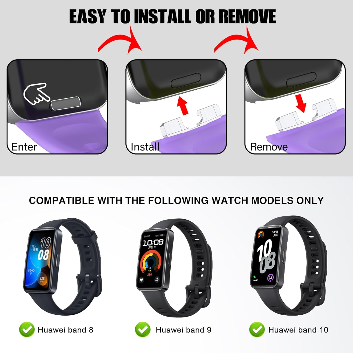 Dhwgang Silicone Strap Compatible with Huawei Band 10 9 8 Wristband, Sporty, Soft, Ventilation Hole Design, Smartwatch Replacement Bands - Gray image number 6