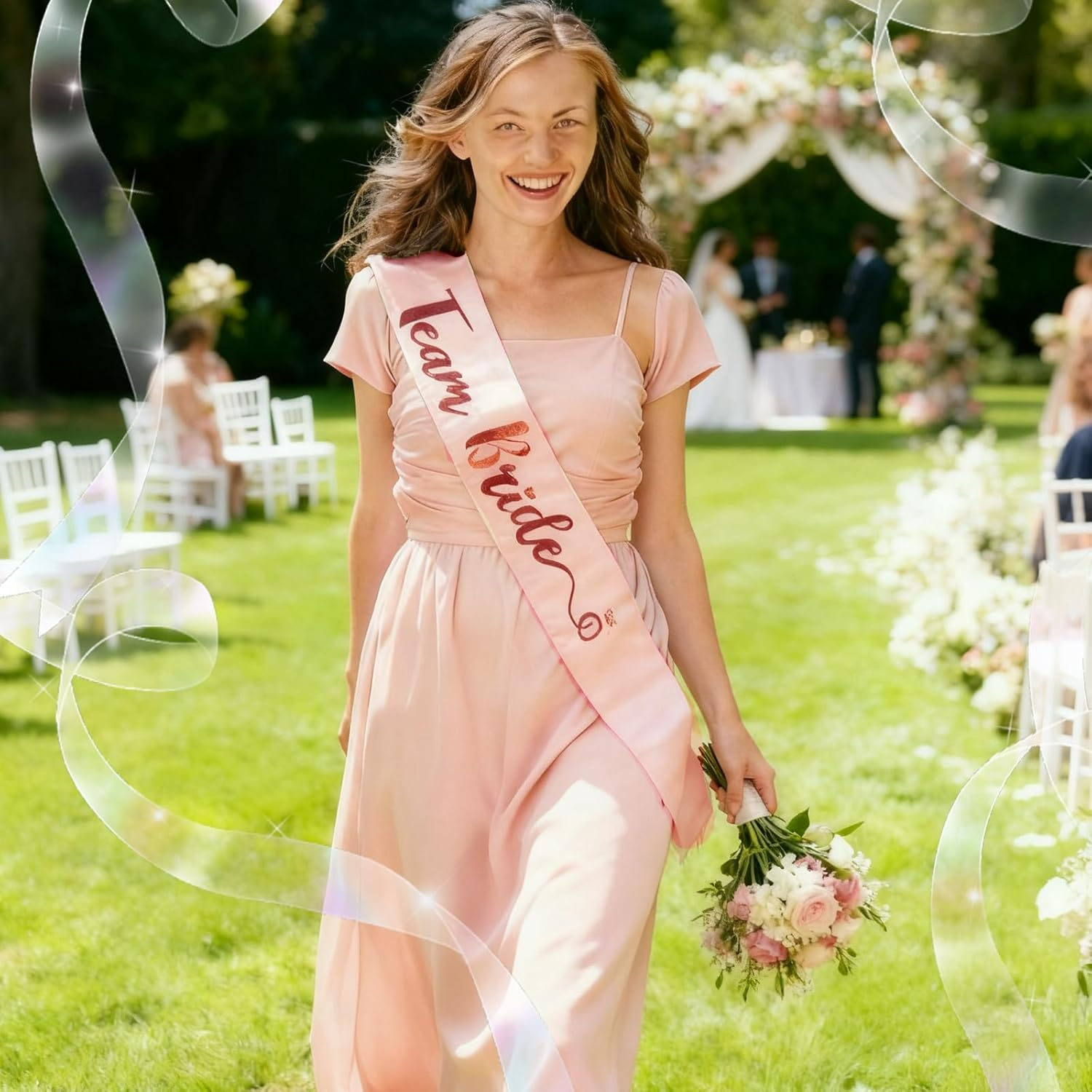 Bride to Be Sash and Veil Set - 1 White Bride to Be Sash, 1 Bride to Be Veil and 6 Team Bride Sashes, for Bridal Shower Decorations, Hens Party Decorations, Bridal Showers, and Hens Parties image number 4