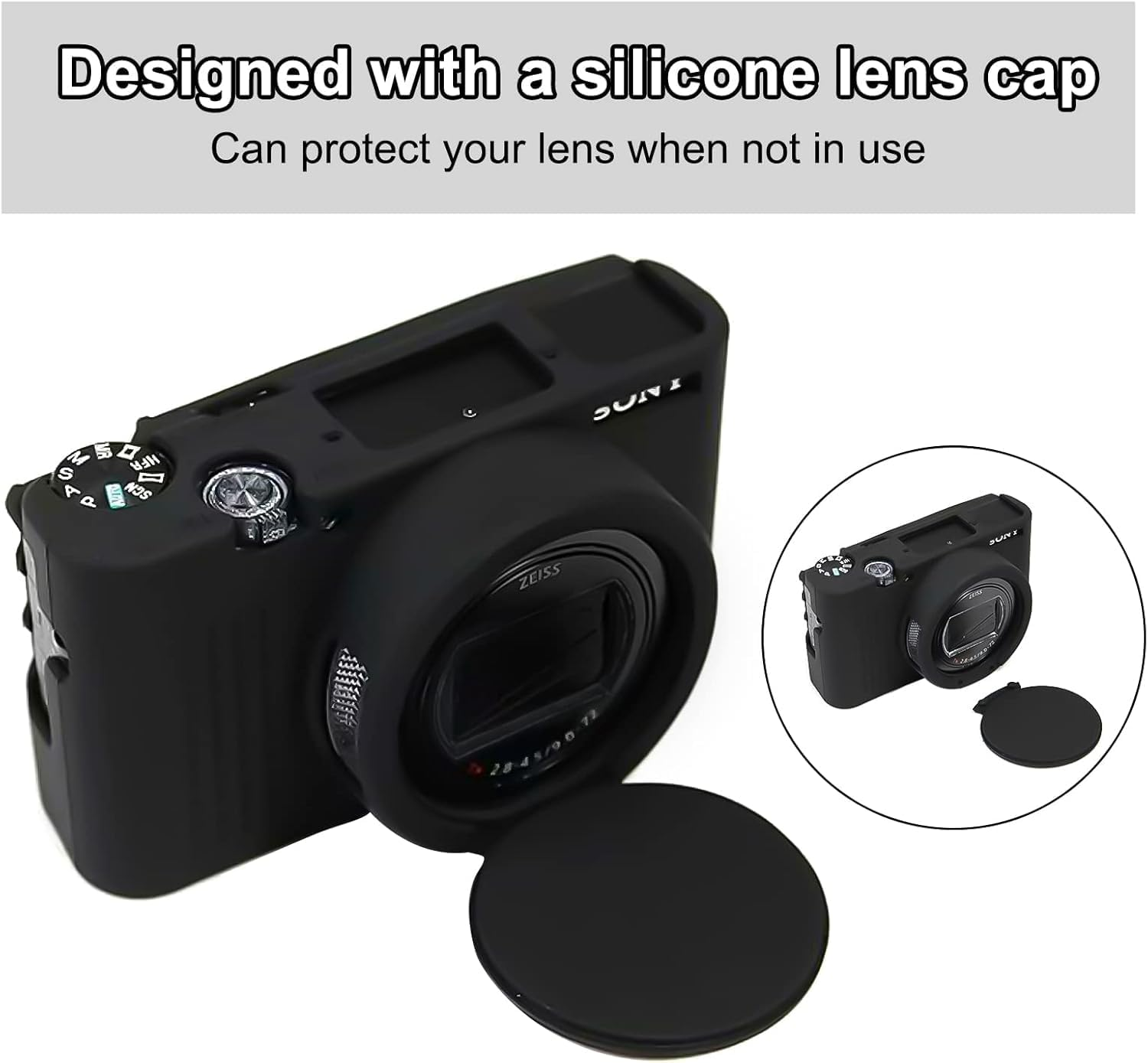 Camera Case for  RX100 VII, Soft Silicone Protective Cover Protector Skin Removable Lens Cover for  DSC-RX100 VII DSC-RX100M7 Digital Camera (Black with Lens Cover) image number 5