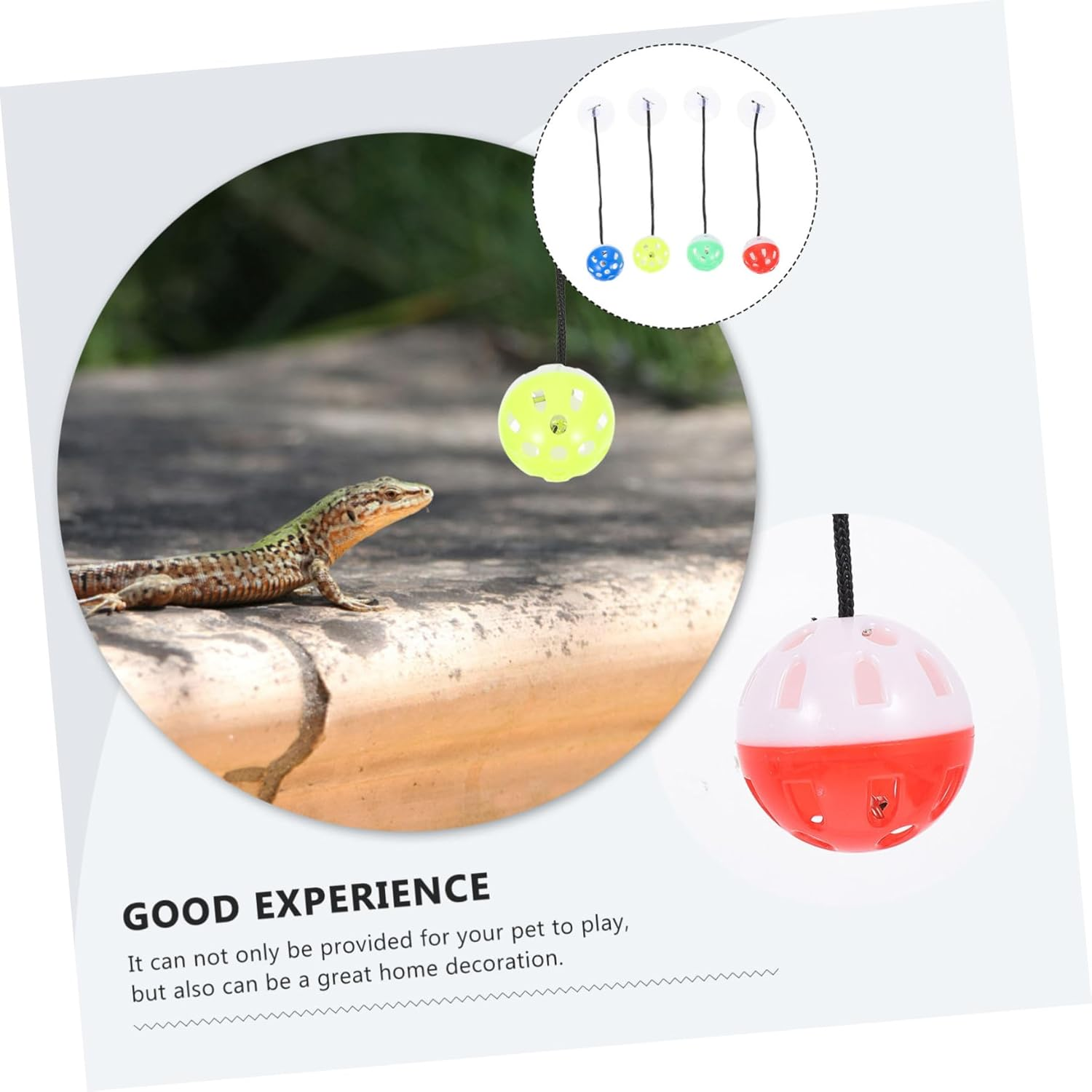 JOINPAYA 4Pcs Bell Balls Suction Cup and Rope for Household Reptile Toys Interactive Lizard Toy for Learning and Portable Pet Use image number 5