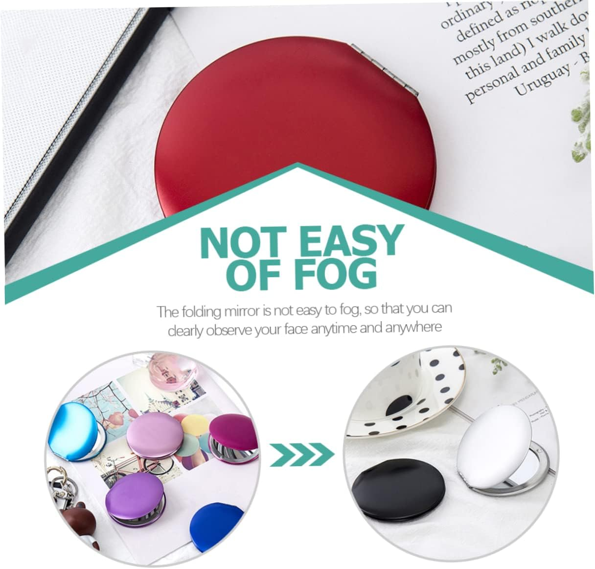 6Pcs Mini Folding Pocket Mirror Lightweight Practical Makeup Mirror Metallic Colors Peacock for Daily Use and Travel image number 4