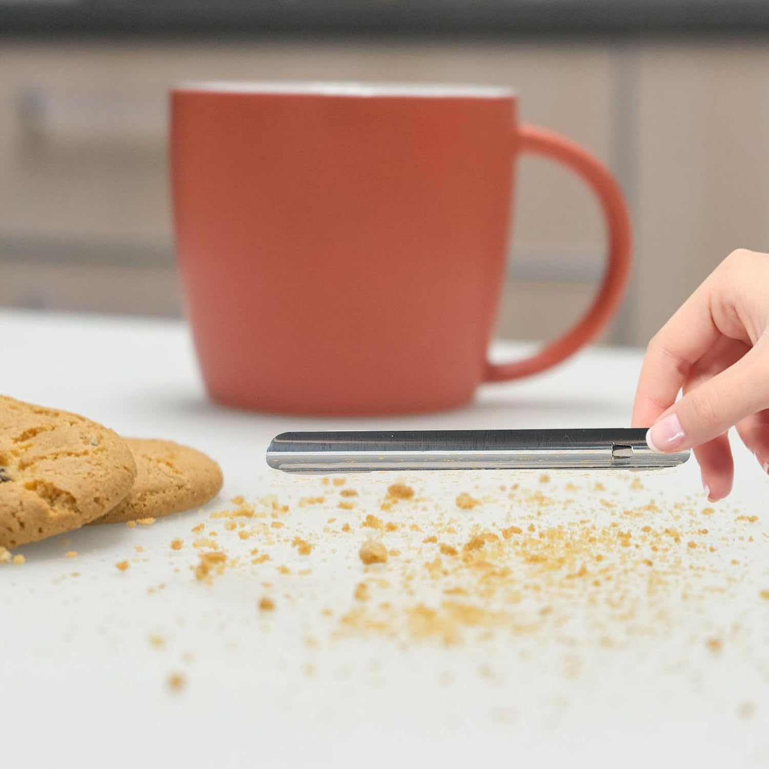 Crumb Remover, Stainless Steel, Curved Edge, Table Brush, Crumb Brush, Table Sweeper, Clip - Accessories for Cleaning Tablecloths, Shovel for Food Leftovers - Compact Aid for Dining Tables (2 Pieces) image number 1