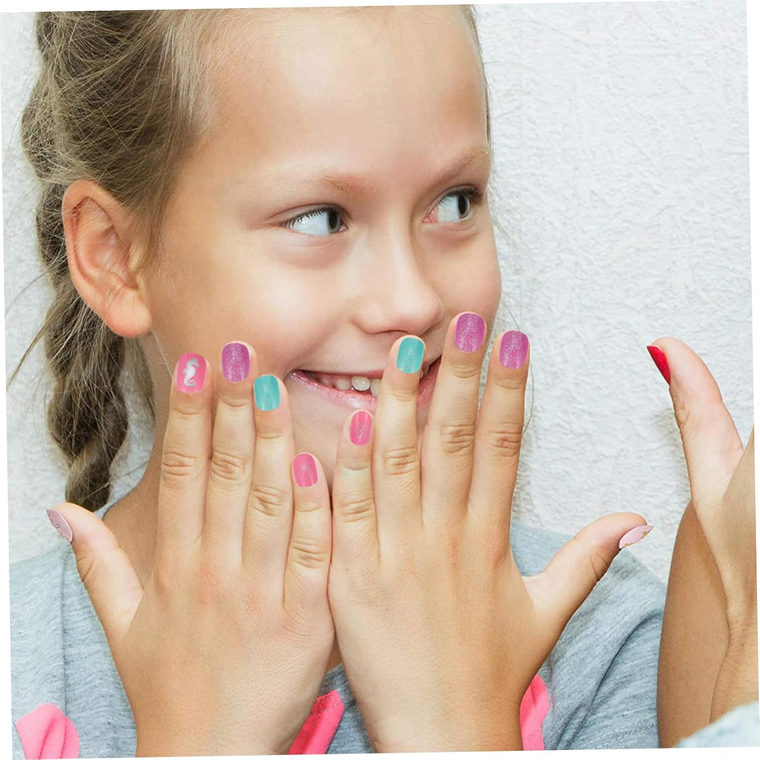 MUSISALY 120Pcs Kids False Nails Set Short Full Cover Fake Fingernails for Girls Press-On Nail Art Kit Glossy Finish Suitable for Diy Decoration and Parties image number 1