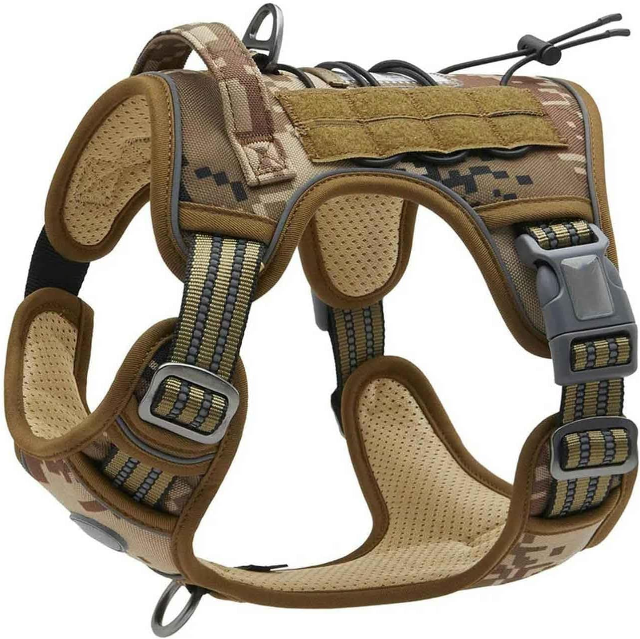 UOSIA Tactical Dog Harness No-Pull Service Dog Vest Harness Adjustable Pet Working Training Military Vest Reflective Escape Proof Molle Dog Harness with Handle for Medium Large Dogs