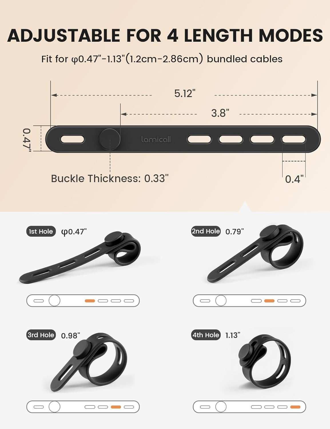 10Pack Silicone Cable Ties Cord Organizer Strap - Lamicall Reusable Washable Wire Wrap Management with Lock Buckle, Elastic Adjustable Charger Cable Wrap Tie, Electrical Cord Organizer for Travel Home image number 2