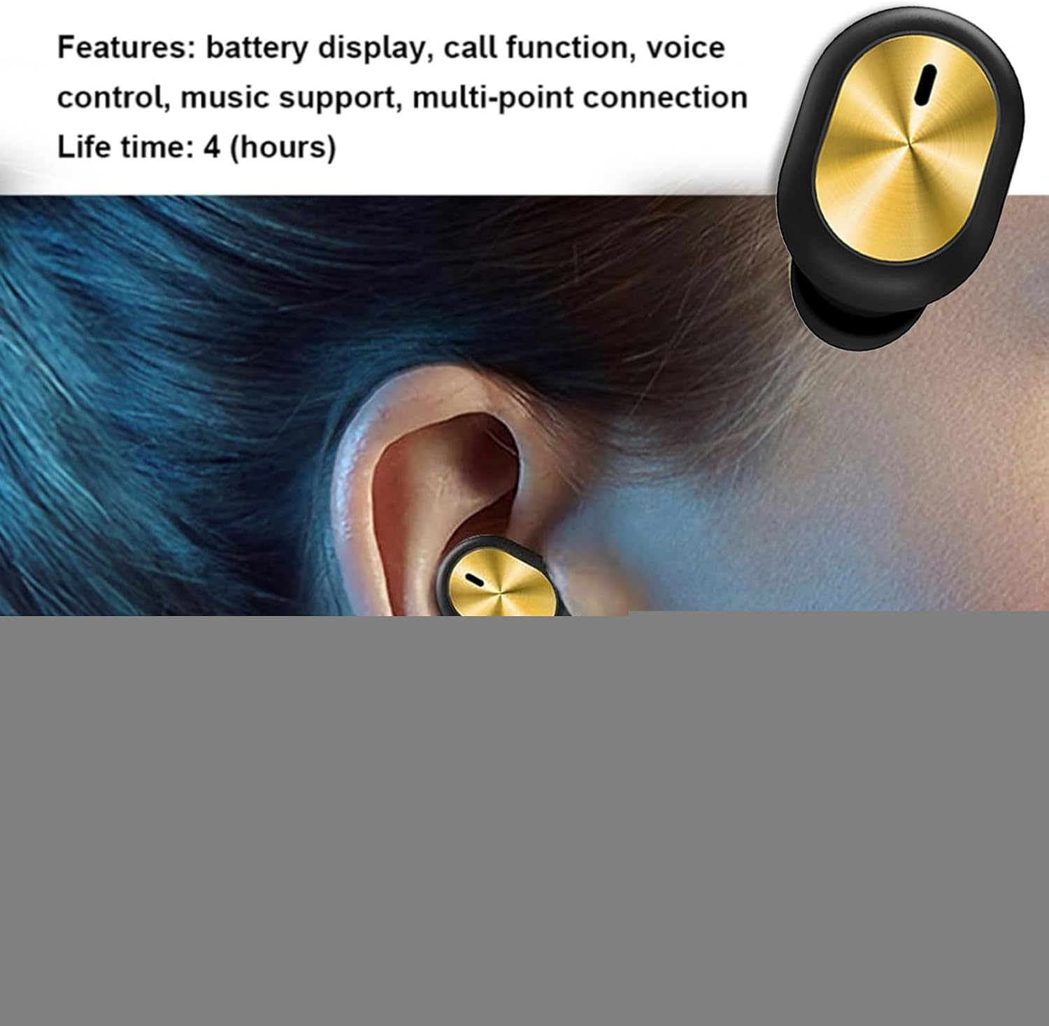 Hkuoeue Wireless Earbuds - Single In-Ear Wireless Earphone - Calls Meetings Mini Earbuds for Men Women Driving Travel Running Cycling Workout Gym Studying Jogging image number 4