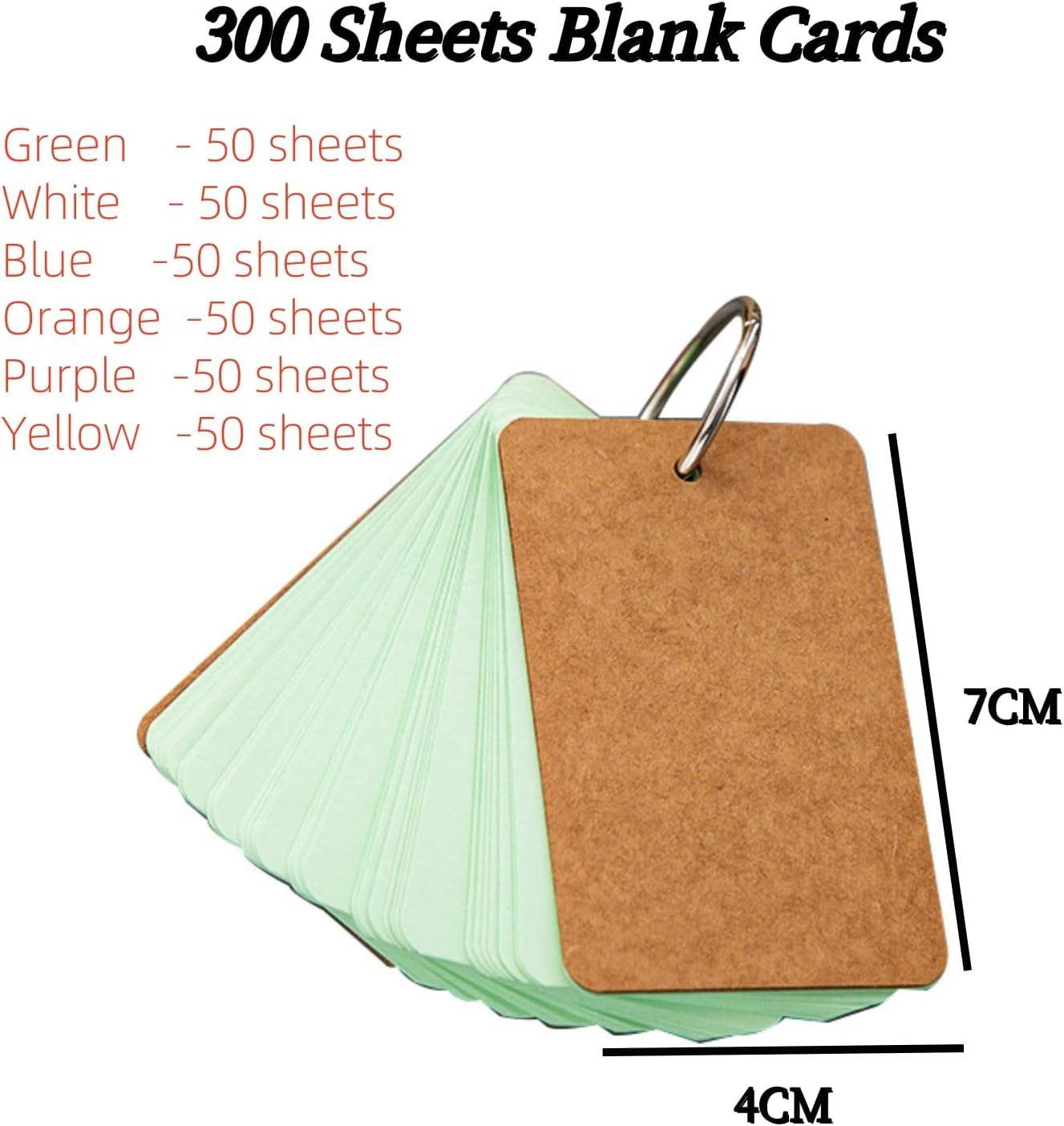 MAIHUO 300 Sheet Index Cards Blank,4X7 CM Flash Card with Rings,Colorful Flash Cards Blank image number 4
