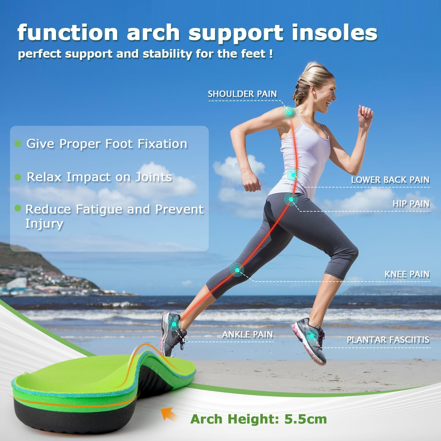 WEKUBA Arch Support Insoles, Plantar Fasciitis Insoles for Men Women, Heavy Duty Flat Feet Pain Relief Orthotic Running Athletic Work Boot Insoles for Standing All Day (M (42-44)) image number 5