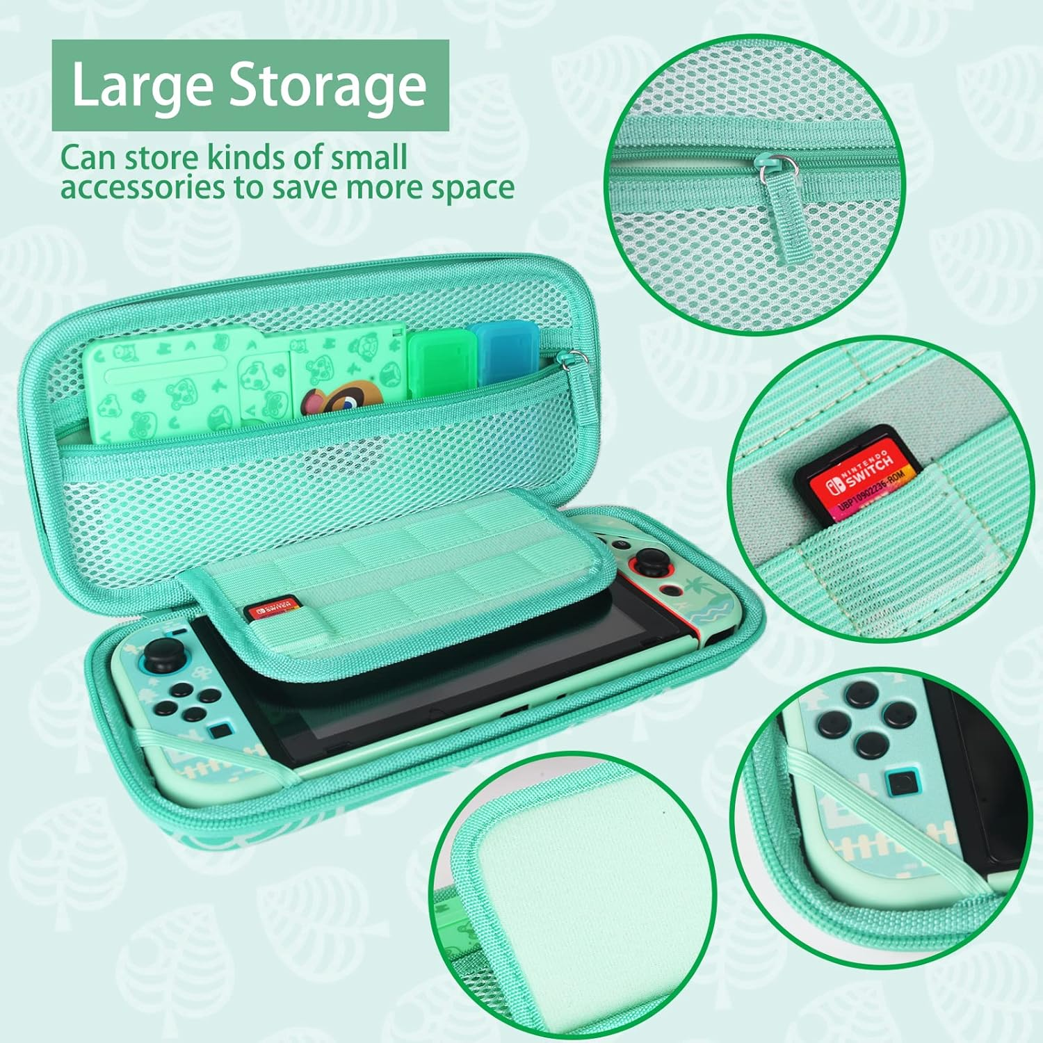 Tikodirect Carrying Case for Nintendo Switch, Cute Portable Travel Bag Accessories with Protective Case, Screen Protectors, Stand, Game Card Case and Thumb Grip Caps[Keychain Gift], Animal Crossing image number 4