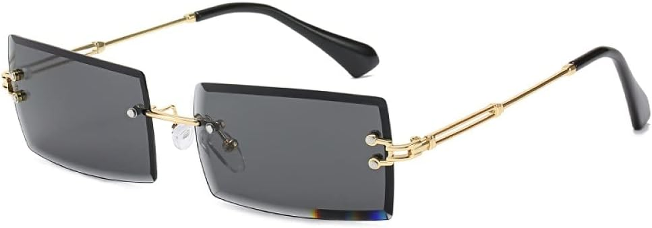 Fashion Rimless Sunglasses Women Trendy Small Rectangle Sun Glasses Summer Traveling Style UV400 Gold Shades for Men