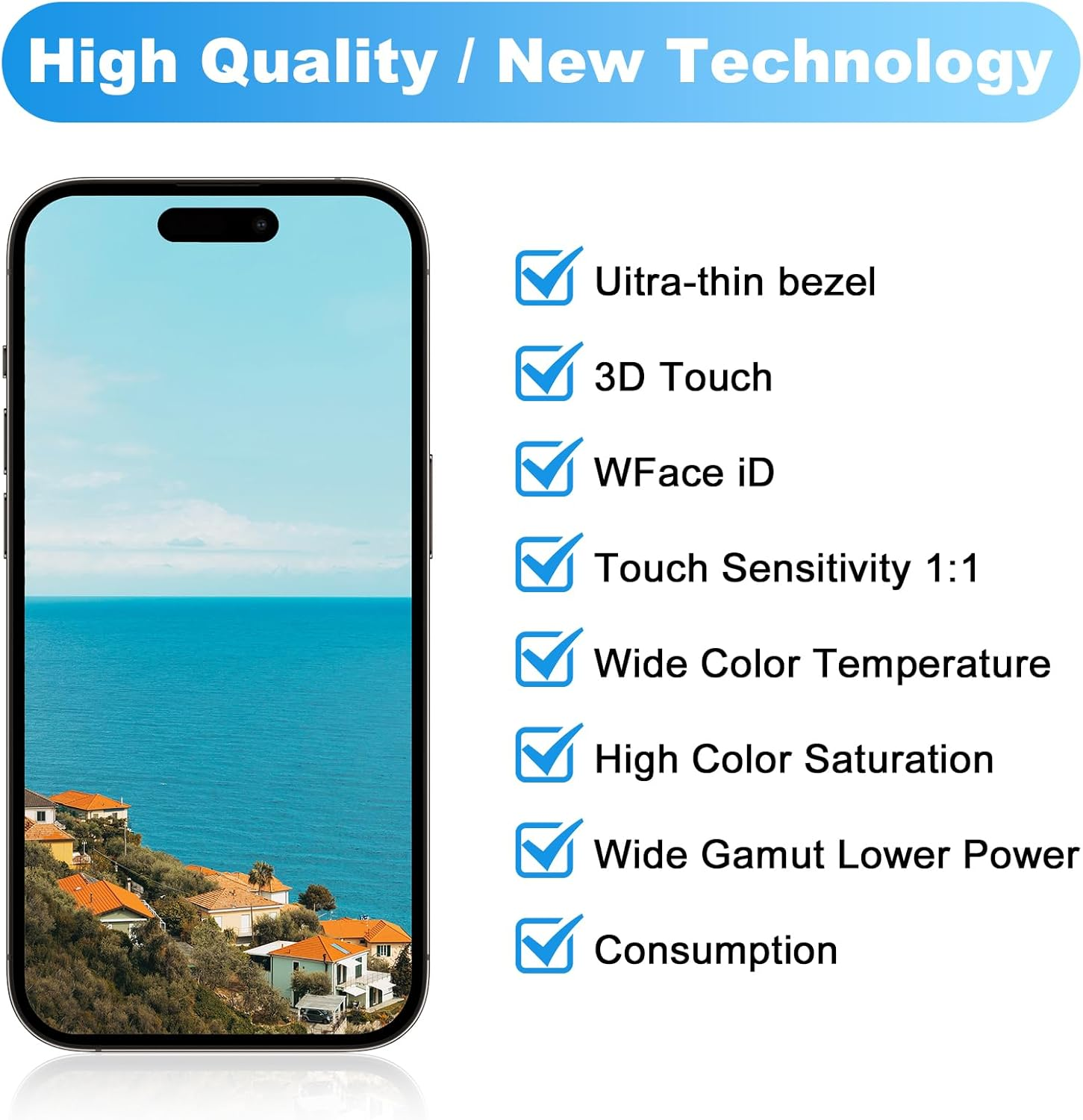 For Iphone 15 Pro Max Screen Replacement ，Wholesale Full HD LCD Display 3D Touch Digitizer Frame Assembly with Waterproof Adhesive for (Models A2849,A3105,A3106,A3108) 6.7 Inch,No Repair Tools image number 3