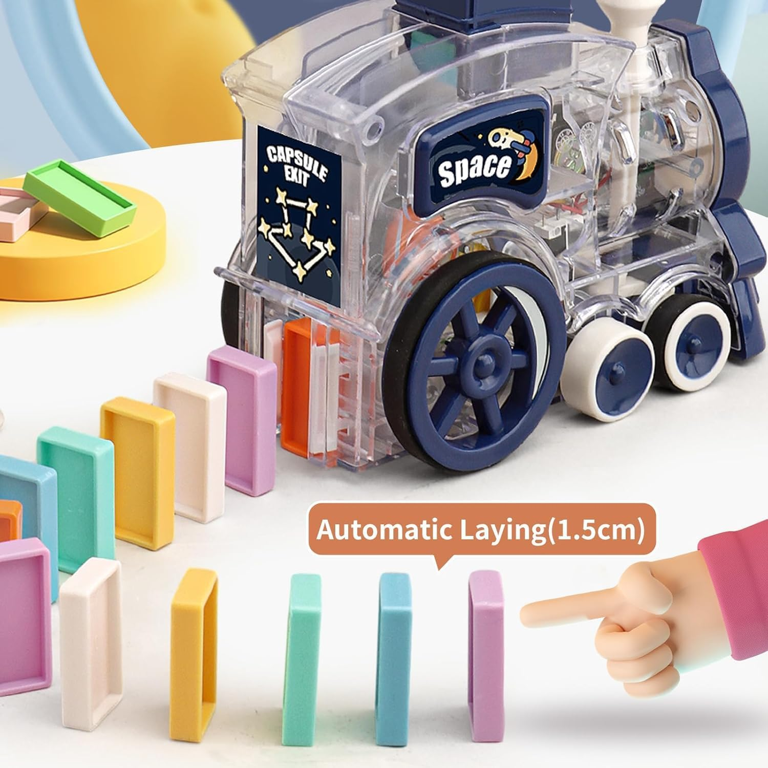 B-Qtech Domino Electric Train for Children with Sounds and Light 220Pcs, Space-Themed Astronaut Airplane Toys, Colorful Dominoes Set, Educational Play Toys for Kids Girls Boys image number 5