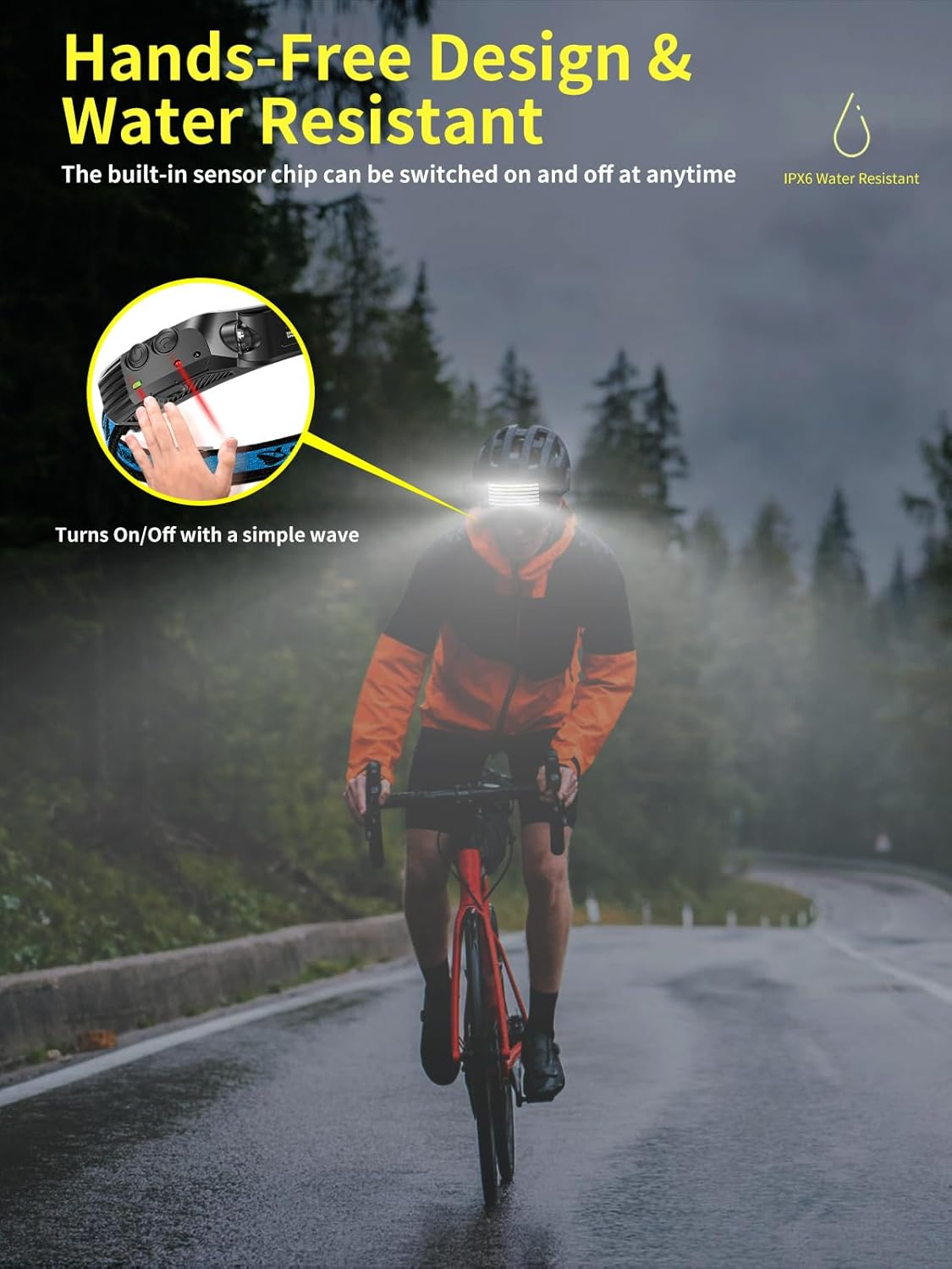 Smiling Shark Rechargeable Headlamp, 2 Pack Wide Angle 6*White Light the Brightest LED Head Lamp with Motion Sensor Waterproof Headlight for Camping Hiking Outdoor, Head-Light-Led-Lamp-Rechargeable image number 5