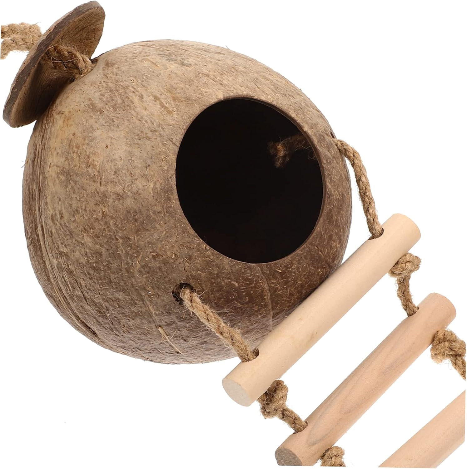DOITOOL Wood Pet Hideout with Ladder Design, Coconut Shell Hanging Nest Toy for Hamsters and Small Animals, Bite-Resistant Climbing Habitat D&eacute;cor for Cage Playground image number 3