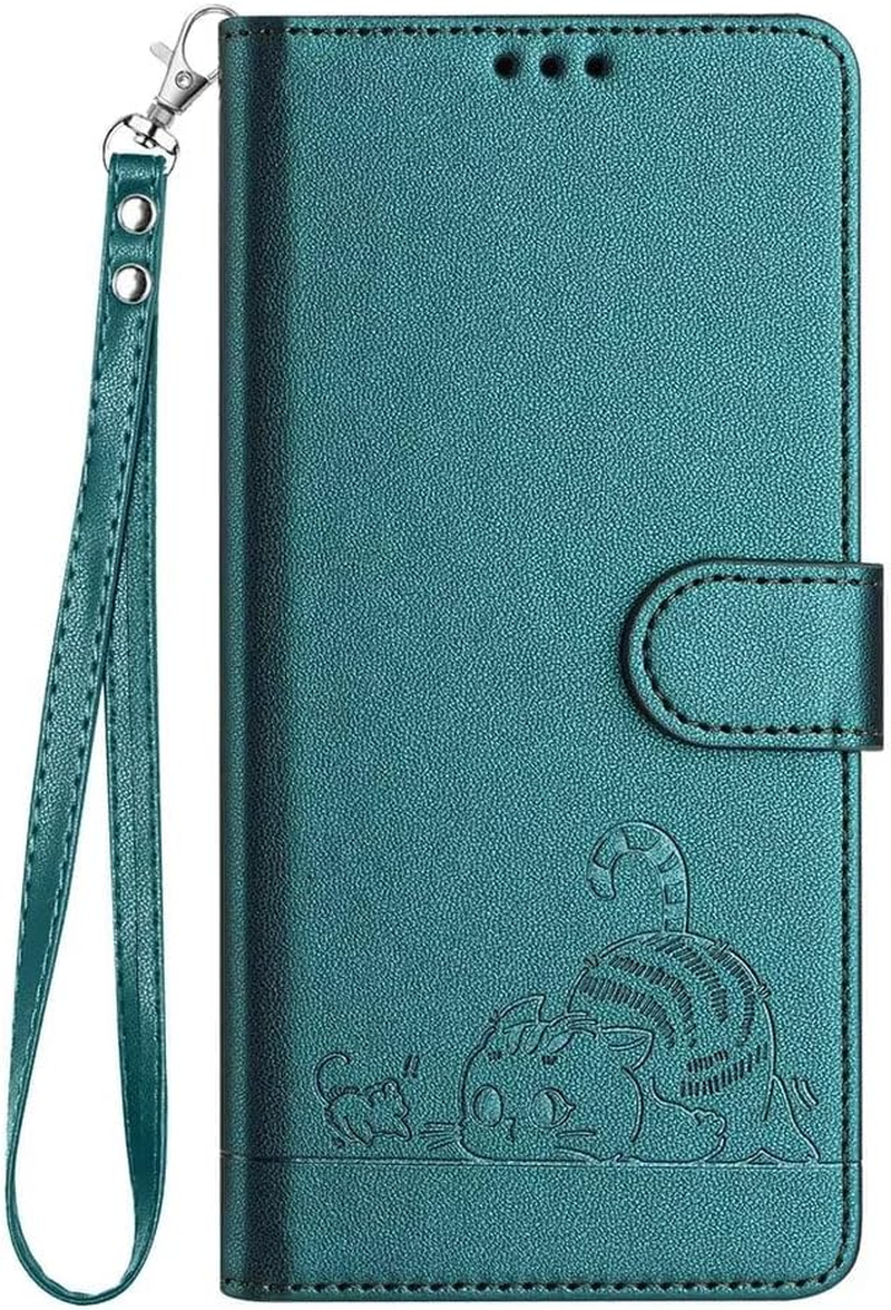 SEAHAI Case for Motorola Edge 60 Fusion/Edge 60 5G Phone Case, Cute Embossed Cat Premium PU Leather Folio Wallet Shockproof Protective Case with Stand/Card Slot/Rfid Protection, Light Green