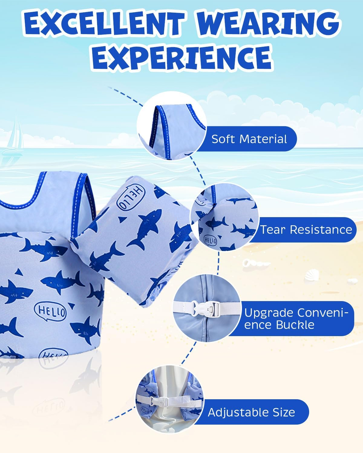 Toddler Swim Vest, Kids Swim Vest for 28-66 Pounds, Double Security Toddler Life Vest with Floats Arm Wing for Swimming, Kid Life Jacket for Boys Girls Infant Baby Children in 2,3,4,5,6,7,8 Yrs image number 5