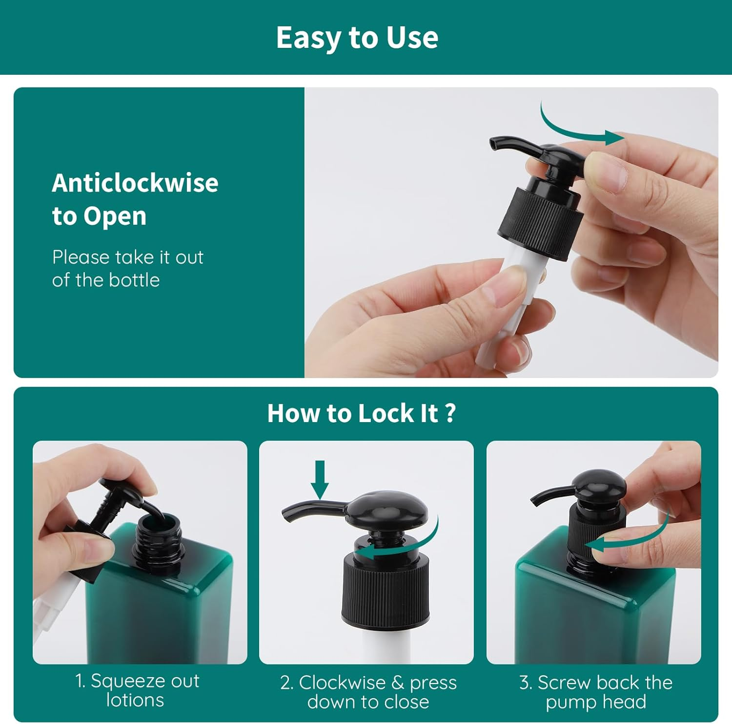 Segbeauty Plastic Pump Bottles, 280Ml 4Pcs Empty Lotion Bottles with Pump, Shampoo Dispenser Set with Labels, Countertop Plastic Soap Dispenser for Bathroom Kitchen Sink, Peacock Blue