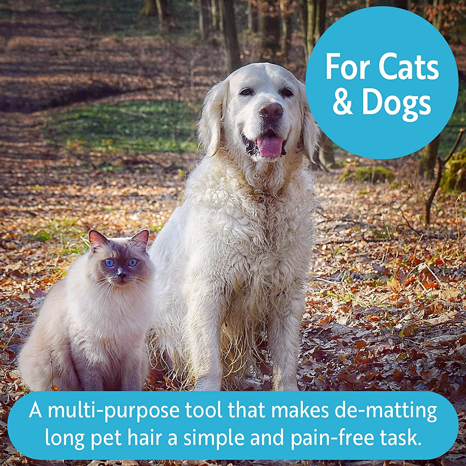 Dakpets Cat & Dog Grooming Tool | All-In-One Metal Pet Hair Remover, Undercoat Rake, Dematting Tool, Detangling Comb, Fur Shedding Blade and Grooming Brush | for Medium to Long-Haired Cats and Dogs - Blue image number 4