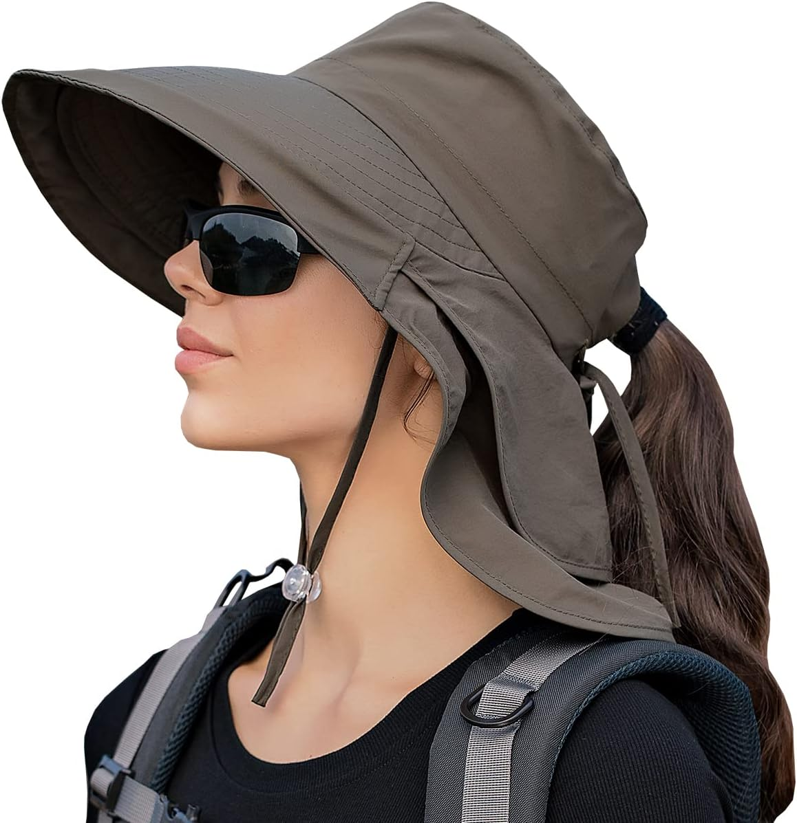 ZEXIAN Womens Sun Hat UPF 50+ Wide Brim and Ponytail Hole, Hiking Safari Hat with Neck