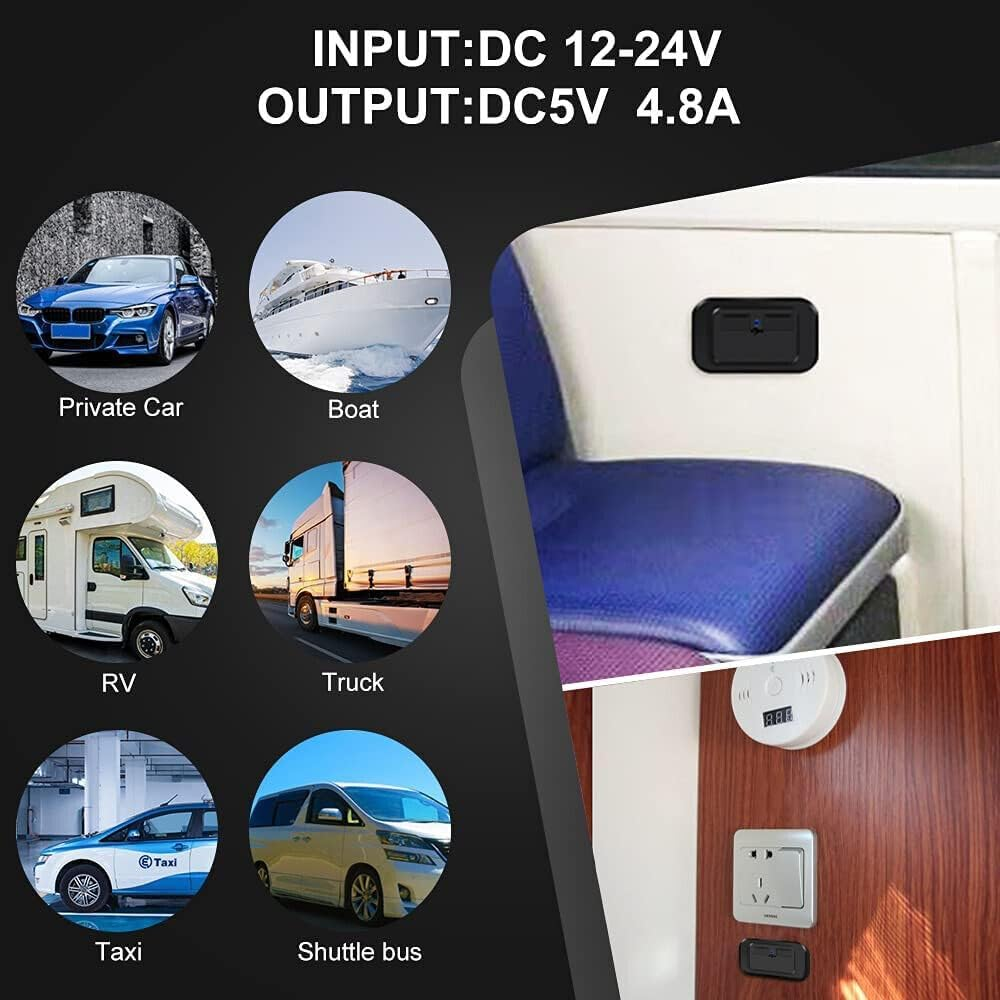 DC12V-24V 4.8A Dual USB Port Car Fast Charger Socket Power Outlet Panel,Universal Waterproof RV Dual USB Charger & Motorcycle,Car,Rv,Boat,Bus,Truck,Atv... image number 2