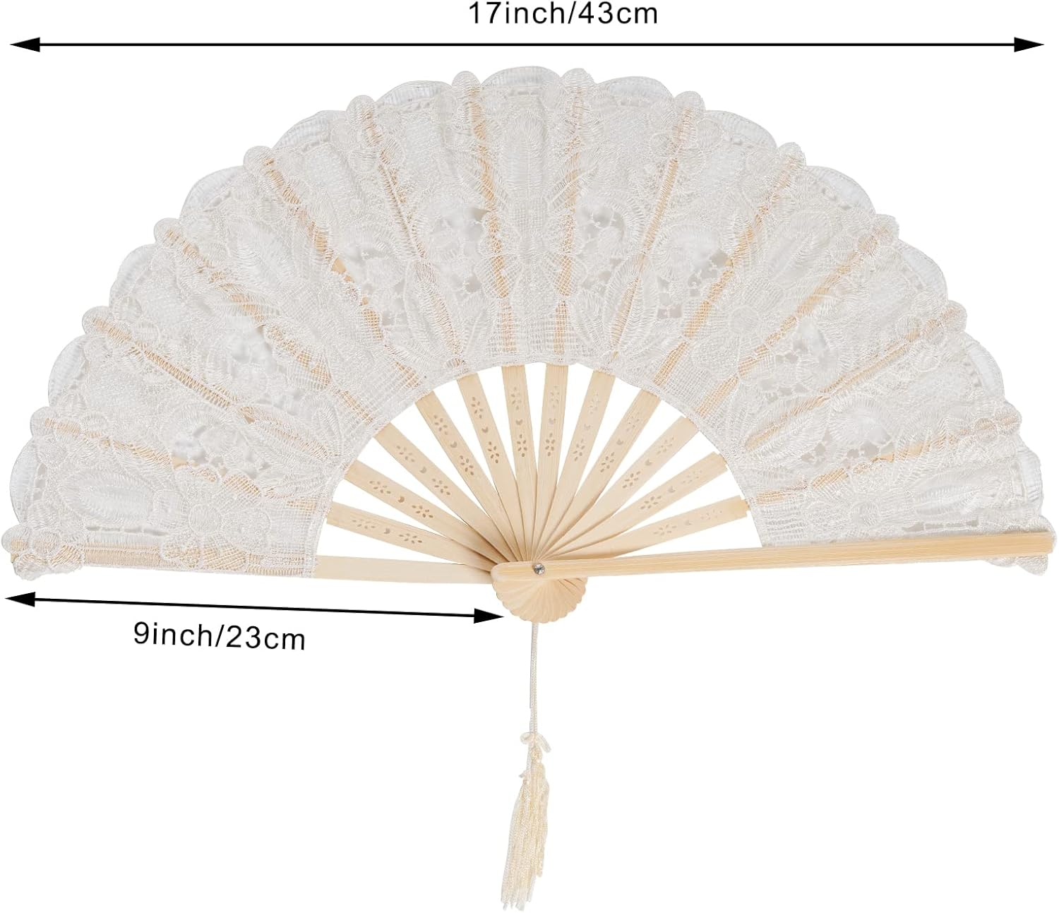 Choyaxo Cotton Lace Folding Hand Fans Embroidered Flowers Pattern Handheld Fans for Costume Weddings Dancing Party DIY Bridal Hand Fan (Beige)