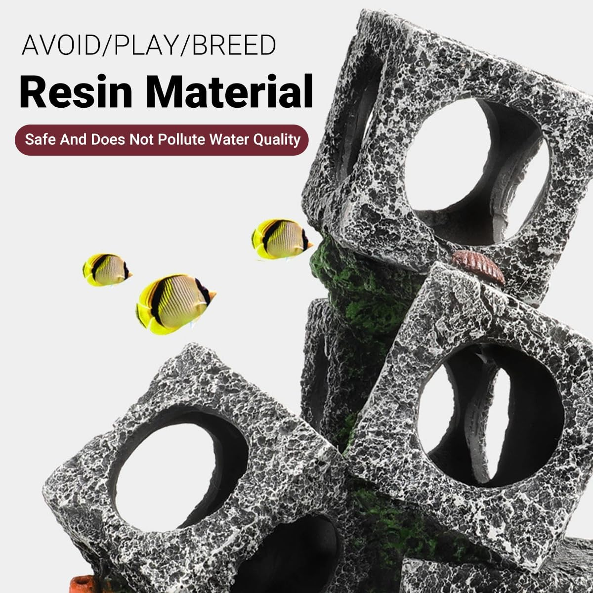 AIMALL Resin Square Fish Tank Cave Set 2/3/5 Cubes Aquarium Hideout Rock Decoration Cichlid Breeding Shelter Shrimp Hiding Box Aquascape Ornament image number 5