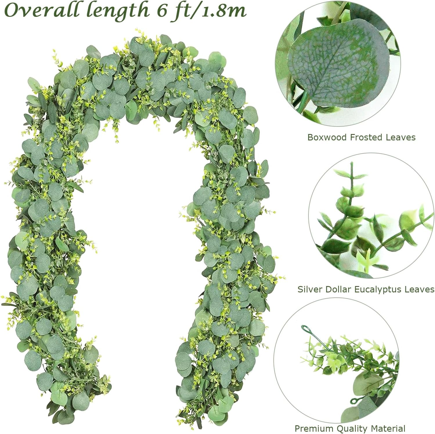 Faux Eucalyptus Garland Plant, 4 Pack Artificial Vines Hanging Eucalyptus Leaves Greenery Garland for Wedding Backdrop Arch Wall Decor, 5.5 Feet/Pcs UV Protected (Green with Spary White) - Green With Spary White image number 4