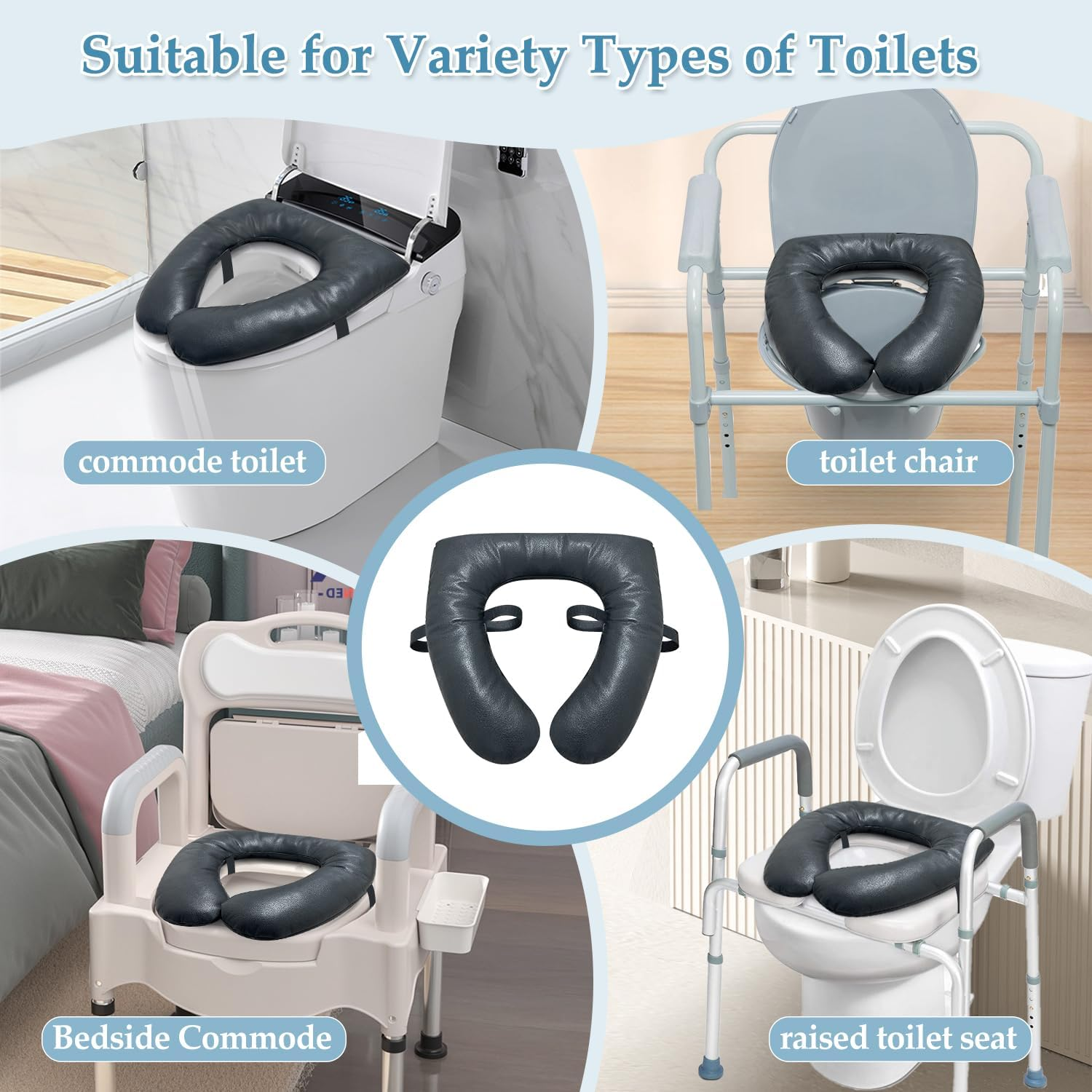 Bedside Commode Seat Cushion Toilet Seat Padded Soft Shower Chair Seat round Cover for Seniors, Elderly after Surgery Pressure Relief Portable Toilet Commode Seat Padded Easy Clean image number 5