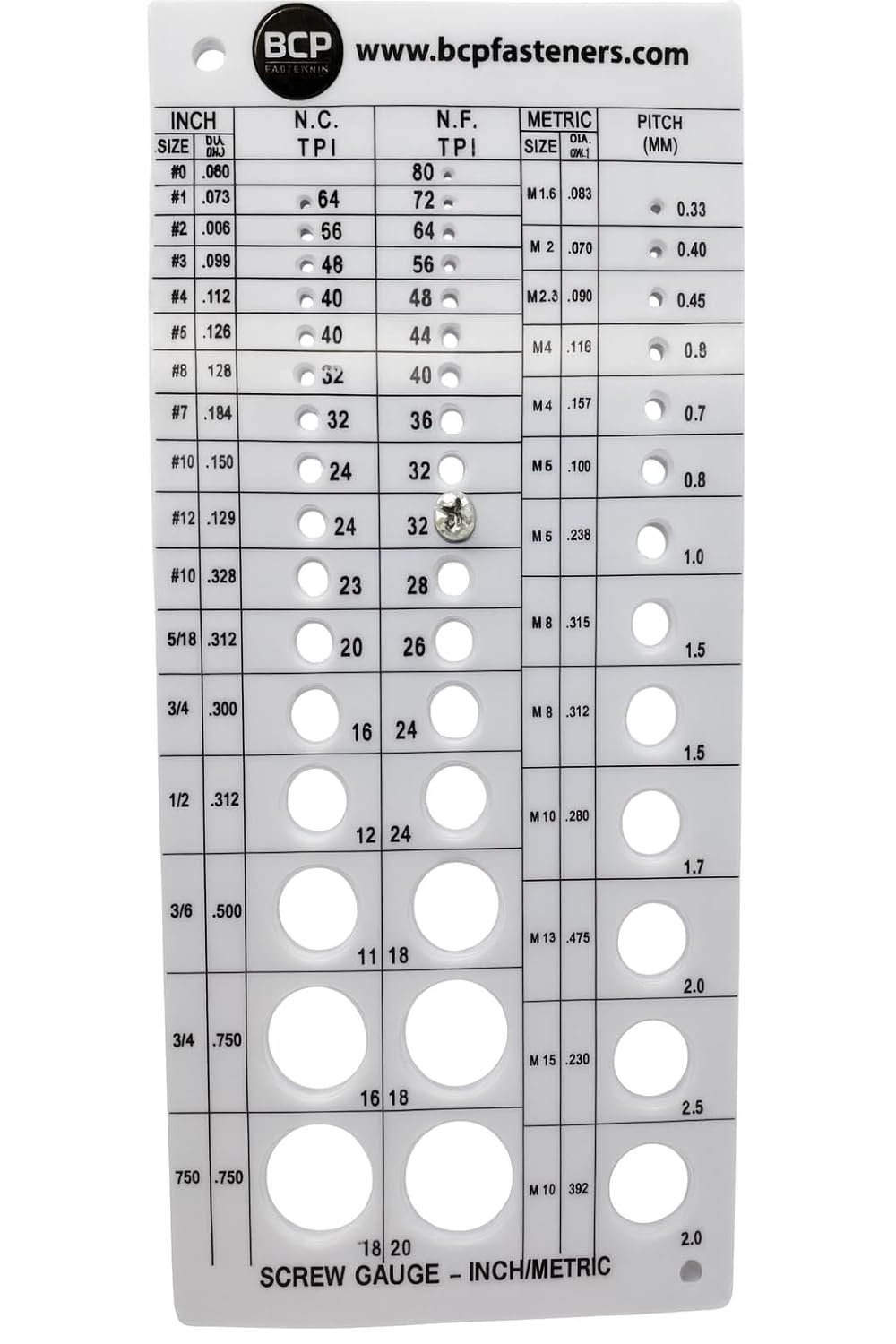 Screw Thread Gauge | Metric and SAE | Recommends Drill Bit & Tap Size (BCP675) image number 5