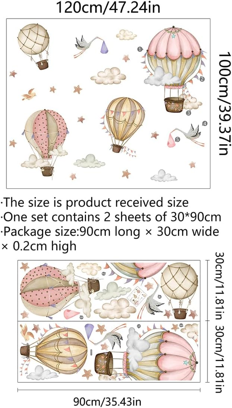 Removable Hot Air Balloons Wall Decals Watercolor Balloons Birds Stars Wall Stickers DIY Hand Painting Hot Air Balloons Clouds Flags Decor for Kids Girls Bedroom Living Room Nursery Decor image number 5
