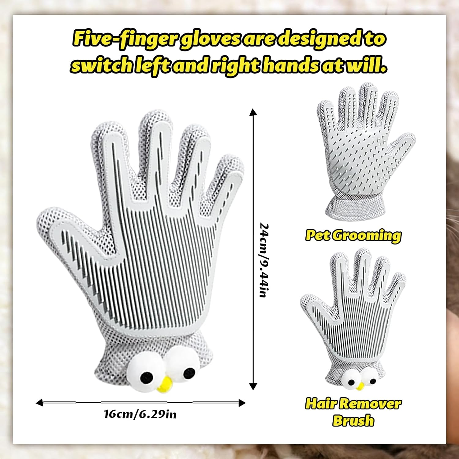 Pet Hair Remover Glove - Fur Gloves Cat - Fur Magnet Glove for Pets, Antistatic & Breathable, Washable, Ideal as a Cat Brush, Fur Magnet (Black, Pack of 2) image number 6