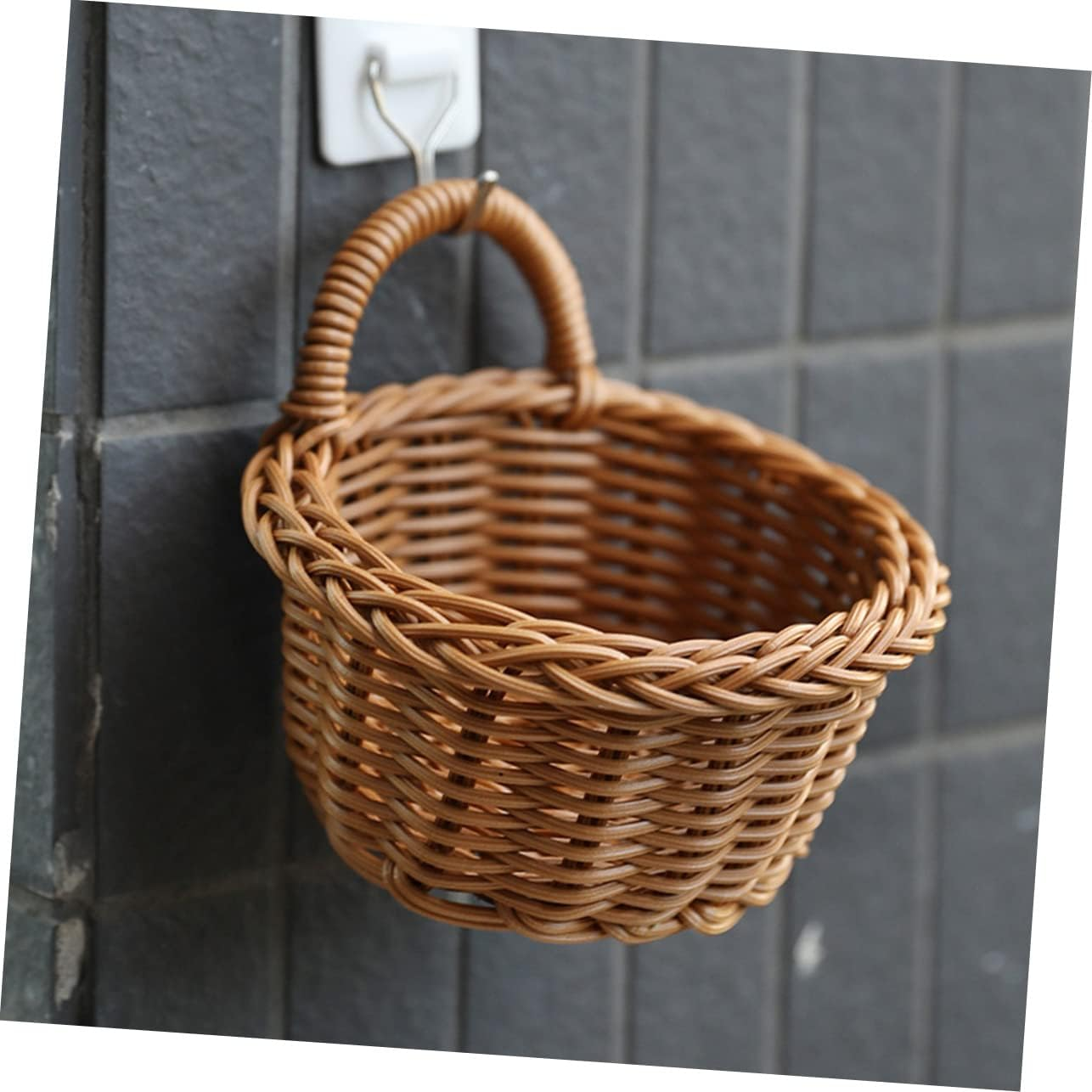 Anneome 2Pcs Decorative Imitation Rattan Wall Hanging Basket Multi-Function Woven Storage Baskets for Kitchen Organizers Sundries Creative Wall Decor Baskets for Onion Ginger Garlic image number 6