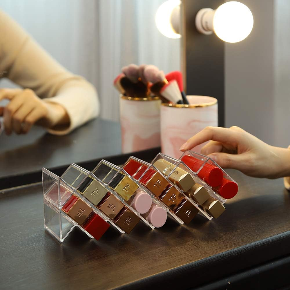 V-HANVER 2-Pack Fish Shape Lipstick Organizer Tower, Lip Gloss Storage Holder Stand for 16 Lip Sticks, Perfect for Makeup Cosmetic Vanity and Dresser Display, Clear Acrylic