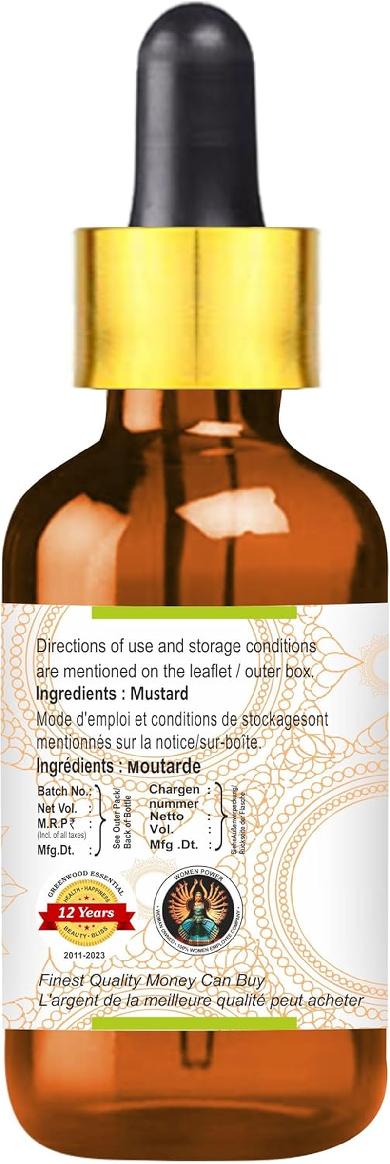Greenwood Essential Pure Mustard Oil (Brassica Juncea) with Glass Dropper Cold Pressed for Personal Care 100Ml (3.38Oz) image number 2