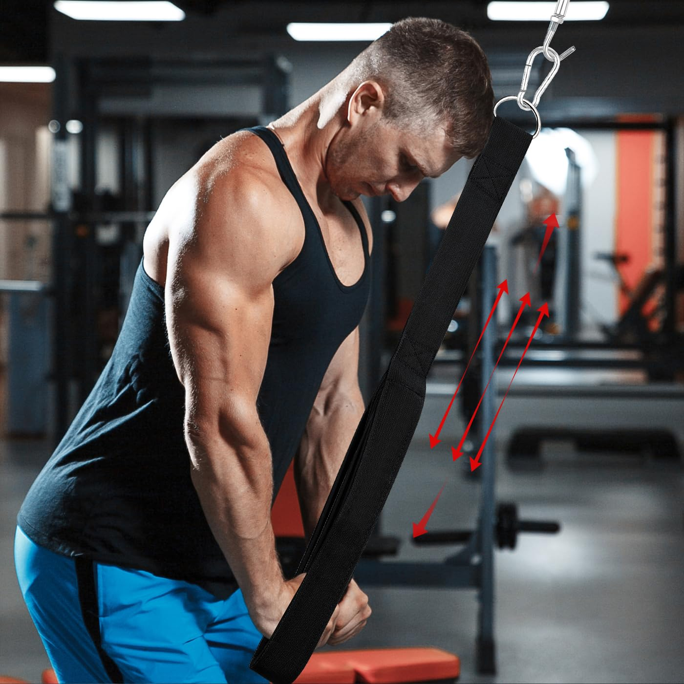 Tricep Rope Cable Attachment 23/29 Inch Two Rope Lengths in One Pull down Rope Exercise Machine Attachments Pulley System Gym Pull down Rope with D-Ring Black Blue Red image number 2