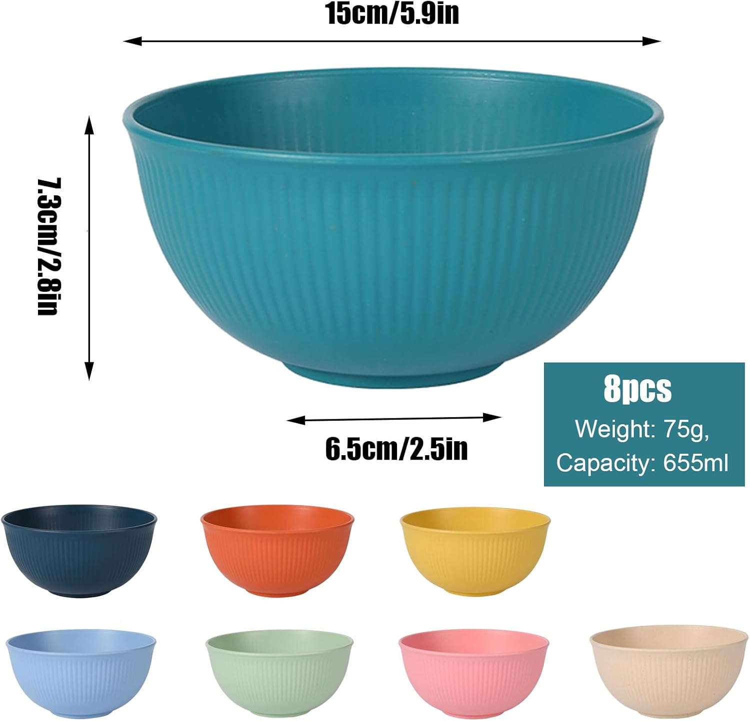 DXQCHDUO Unbreakable Bowls Set of 8,Lightweight Breakfast Cereal Bowls,Reusable and Sturdy Unbreakable Bowl for Soup,Colourful Salad Bowls,Dinner Bowl, Dessert Bowl Set for Bbq,Picnic image number 4