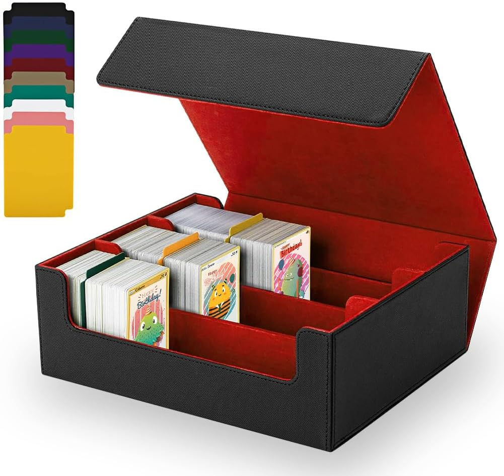 Trading Card Storage Box, 1800+ PU Leather Card Deck Organizer Box, Magnetic Closure Card Holder Case Fits for Magic Game Cards, Yugioh, TCG, PTG and Sport Cards (Red)