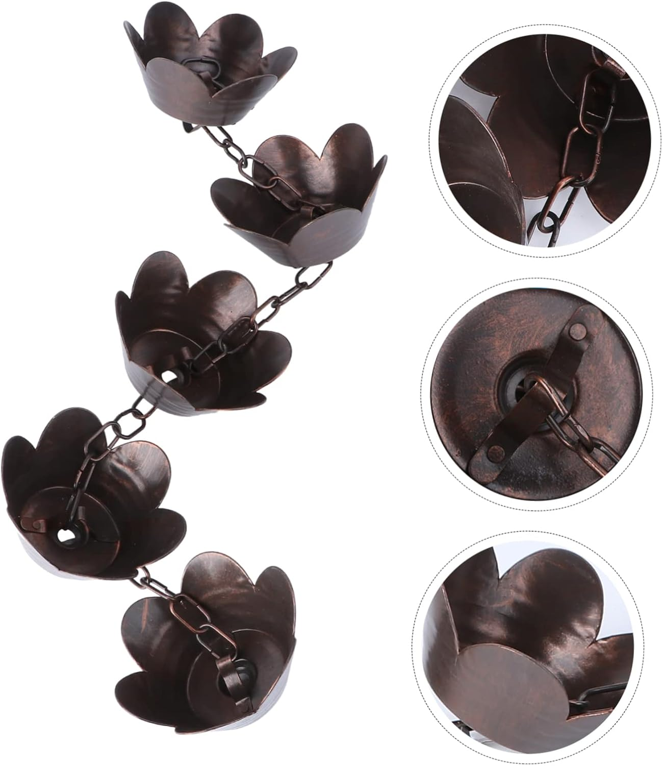 FONDOTIN 1M Metal Rain Chain Petal Design Elegant Chimes and Cups for Gutter Decoration for Garden Patio and Courtyard Creates Serene Ambiance Cascading image number 6