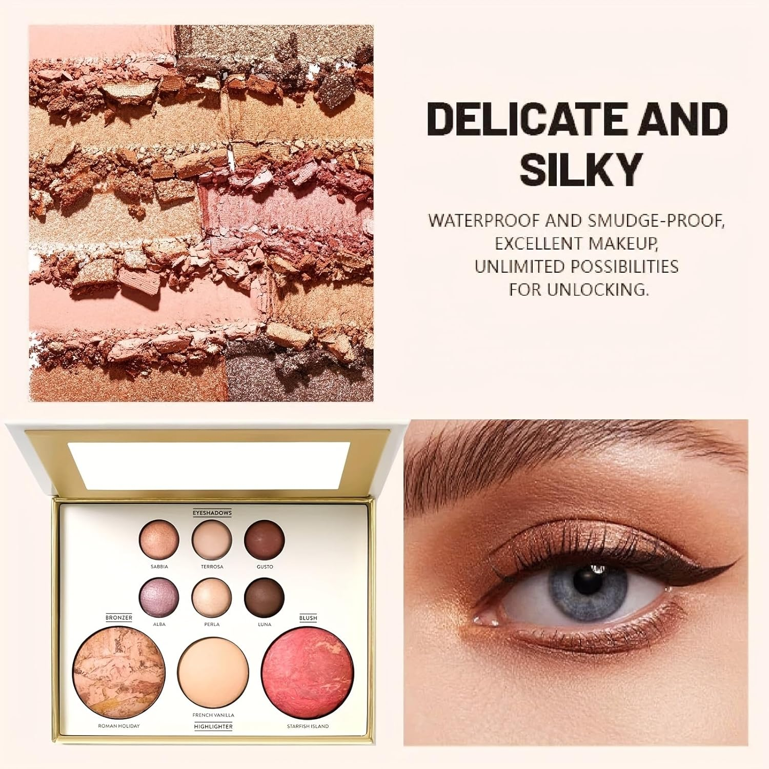 Longfng 3Pcs Baking Makeup Palette-Includes Brush, Facial Powder, Powder Blusher Eye Shadow, Multi-Product Palette for Eyelid Brightening & Face Contouring, for Daily Use or Dating image number 6