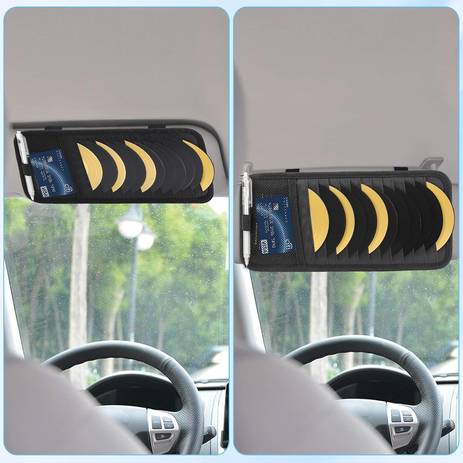 CD Visor Holder for Car, 12 DVD Case, Vehicle Sun Visor CD Storage Organizer 1 Mesh Pocket 1 Pen Holder and Elastic Strap image number 5