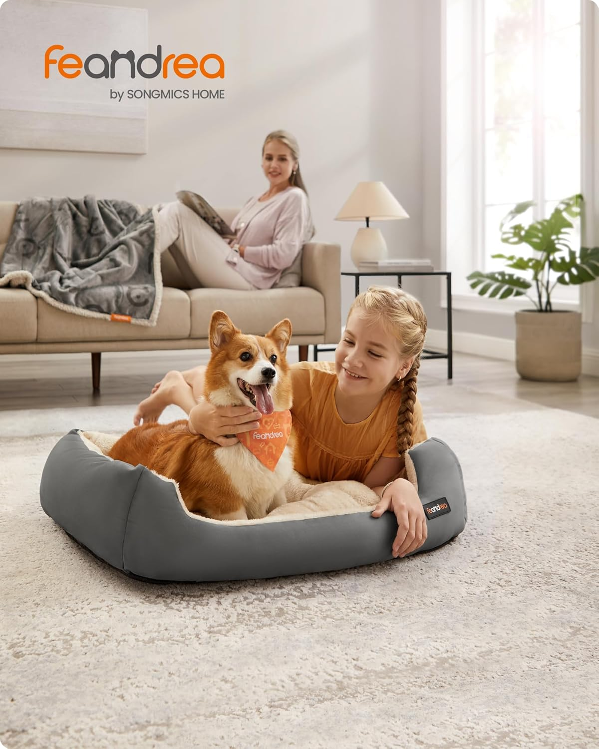 Feandrea Large Washable Dog Sofa Bed - Soft, Cosy Grey, Removable Reversible Cushion, 85 X 65 X 21 Cm, Dark Grey PGW004G01 image number 3