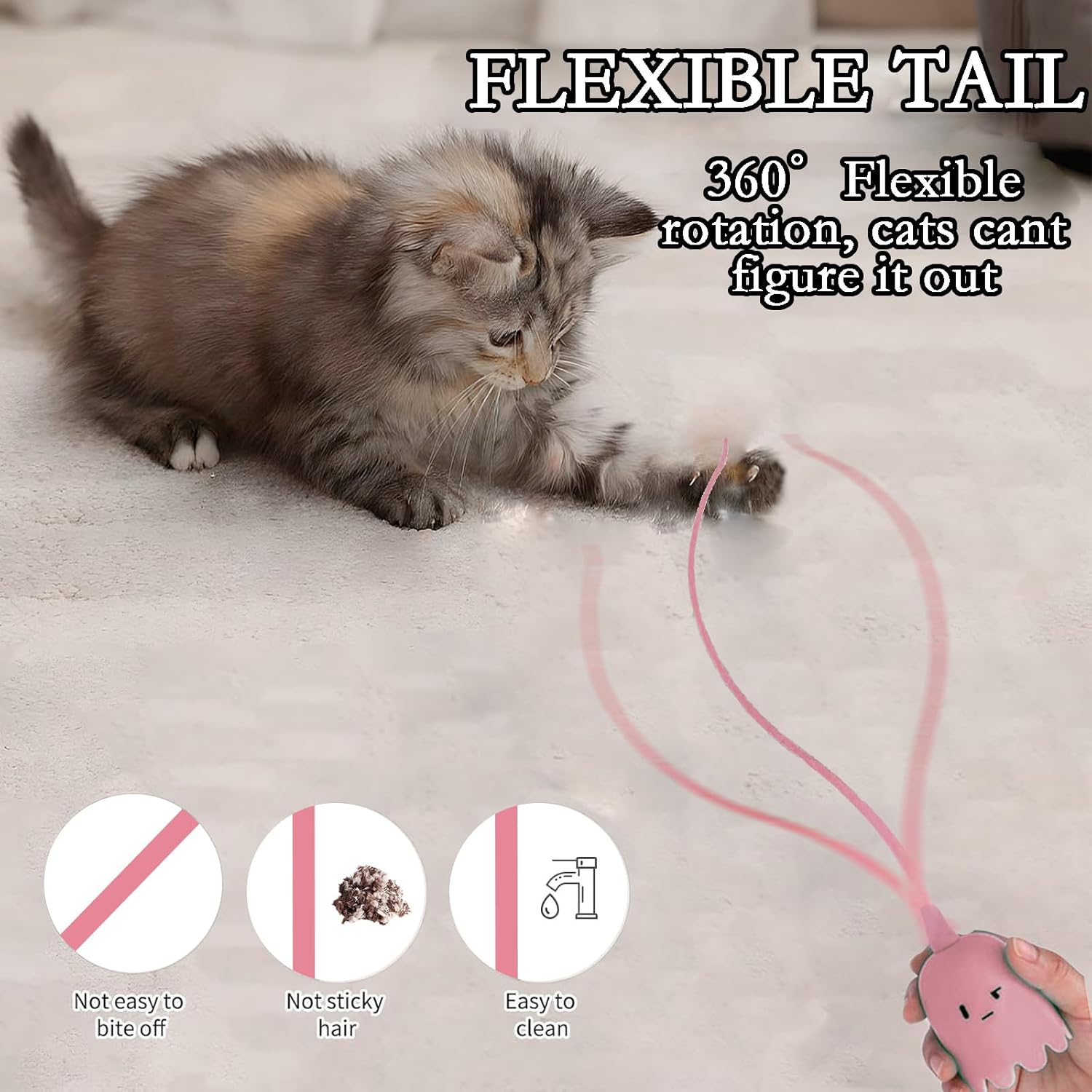 2024 New Cat Wand Toy - 2 in 1 Automatic Cat Silicone Tail Teaser Toy Silicone Teaser Tail Cat Toy, Silicone Cat Fairy Wand, Stress Relief Cat Pol Toy, Toy for Indoor Cats, Kittens, Dogs - Blue image number 4