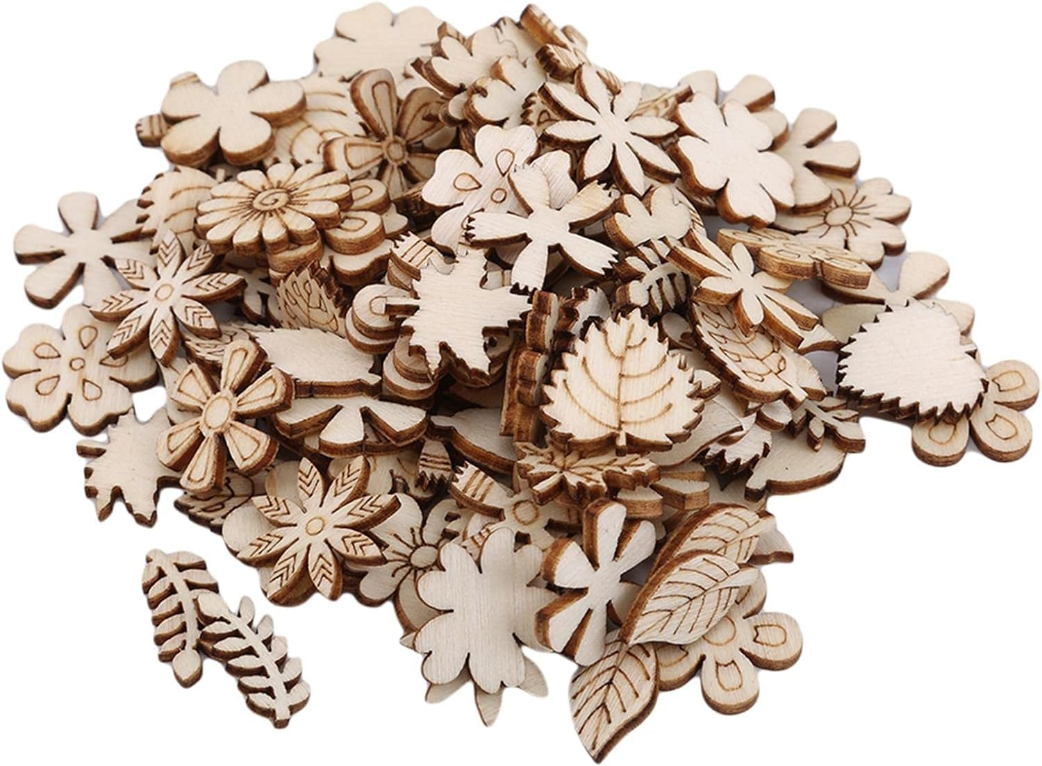 100 Pcs Unfinished Wooden Flower Wood Slice Leaf Pattern Wood Cutouts Pieces Mini Wooden Handmade Crafts Decoration, Craft Supplies image number 4