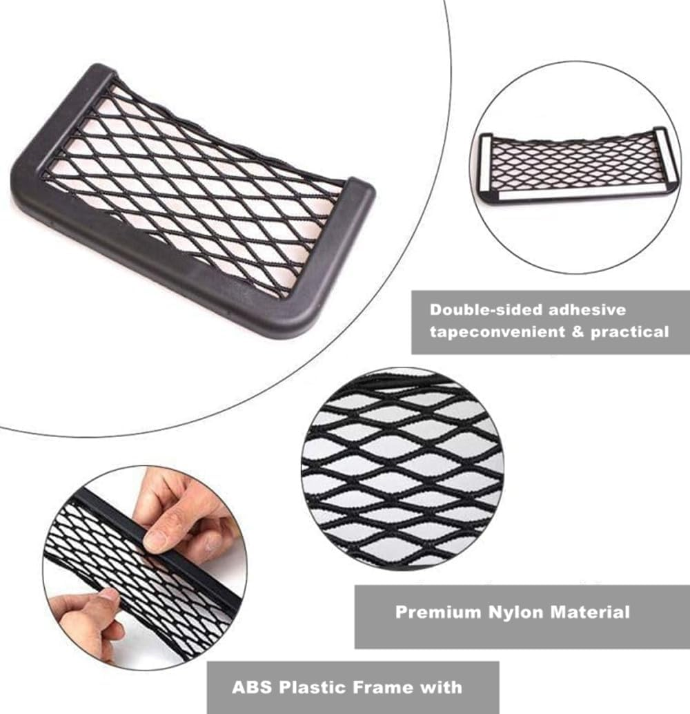 4 Pack Car Net Pocket, Car Storage String Bag Net Pocket, Seat Side Back Netting Pouch, for Phones, Cards(20 X9 Cm)(Black) image number 5