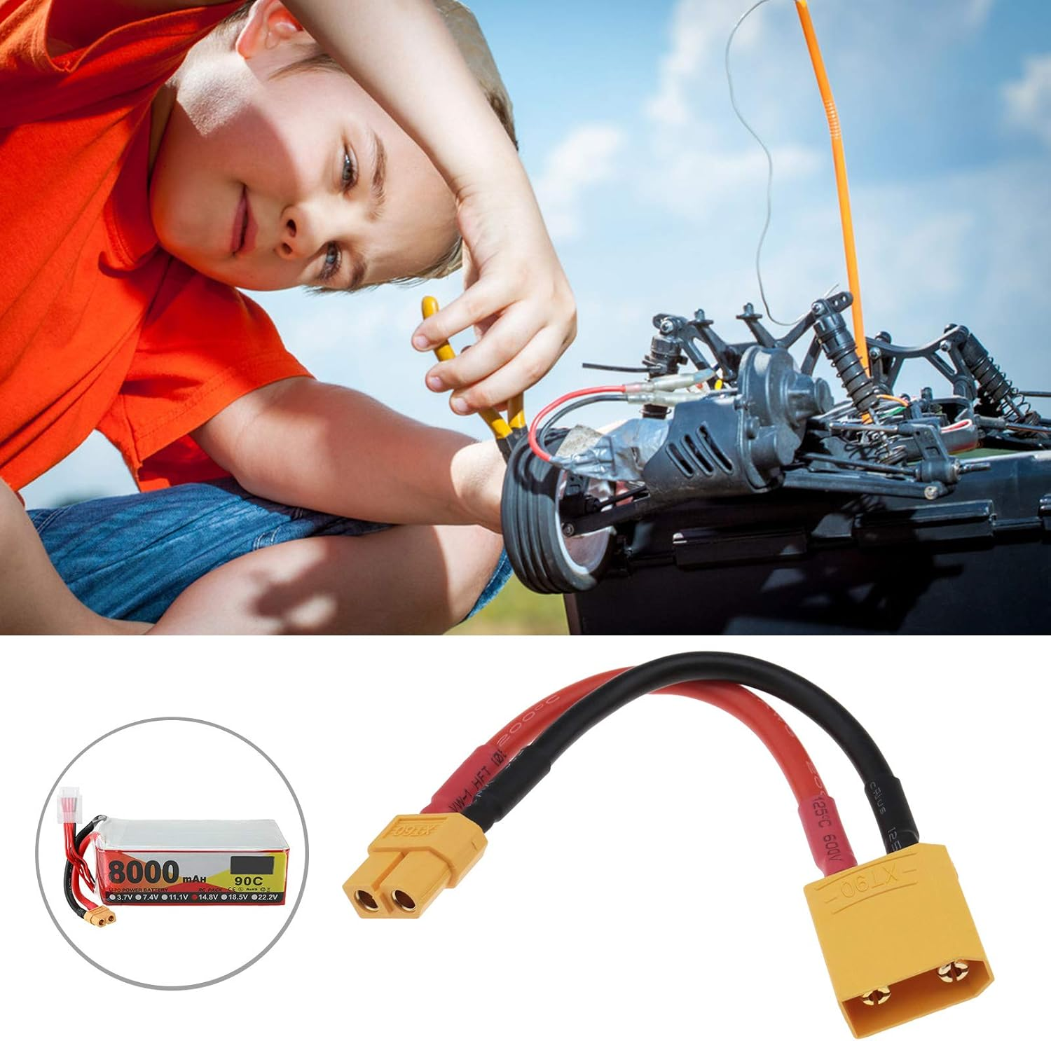 SING F LTD XT90 Male to XT60 Female Conversion Adapter Cable 10Cm/4Inch 12AWG Wire image number 1