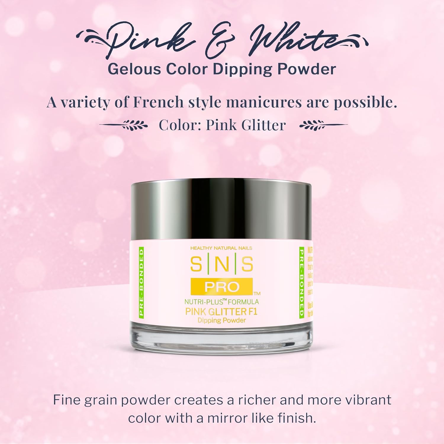 SNS Pink Glitter F1 Dipping Powder, Pink, 56 G image number 4